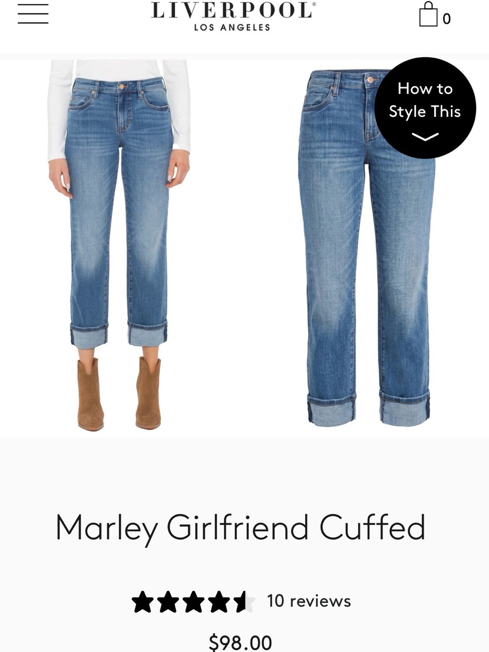 Liverpool Los Angeles Marley Girlfriend Jean (size 8)
